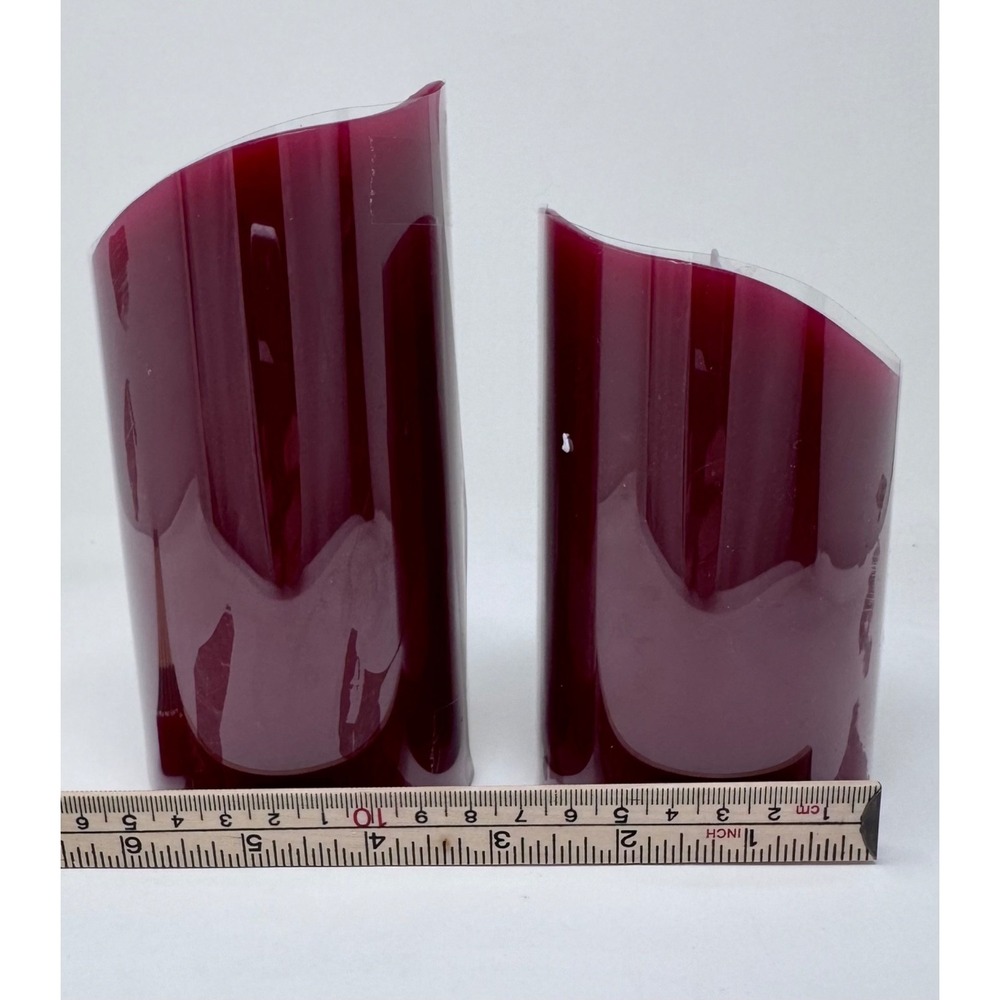 Set of 2 Flameless Flicker LED Pillar Wax Candles with Remote 5" 6" Burgundy Red - Picture 10 of 16